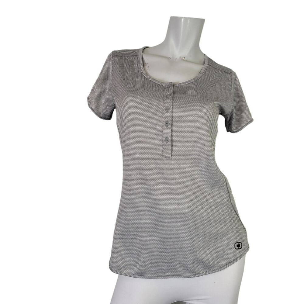 OGIO WMS S Short Sleeve Top Gray Lightweight Henley Promo Fierceez Hefty Brands